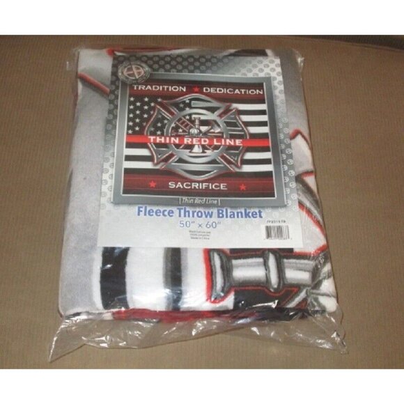 New Fireman Thin Red Line Plush Fleece Throw Gift Blanket Firefighter Rescue EMT - Picture 2 of 2